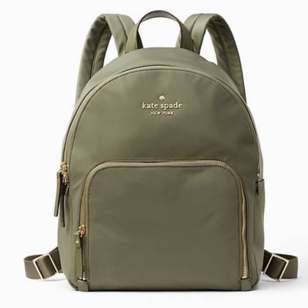 kate spade olive green nylon backpack with gold hardware